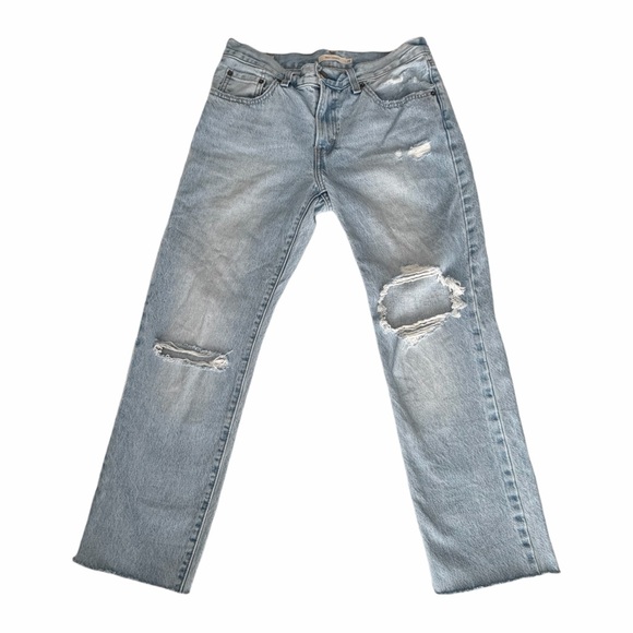 Levi's Light Blue Relaxed Women Jeans 28x27 ripped light wash straight leg pants - Picture 10 of 15